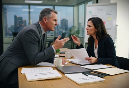 Man and woman having a verbal debate in an office