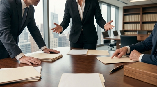 Photo of people discussing and debating in an office