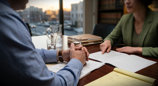 Man and woman at desk with papers