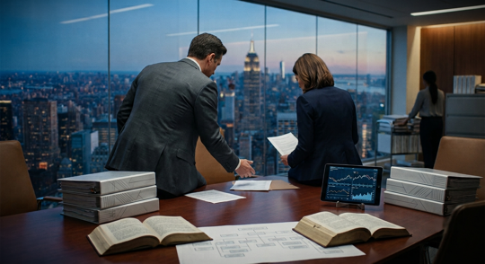 Photo of man and woman in New York City office