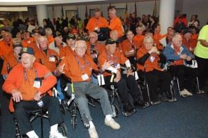 At the welcome home presentation in the Rochester Airport’s International Arrival Room. This 2015 photo shows both WW2 and Korean veterans.